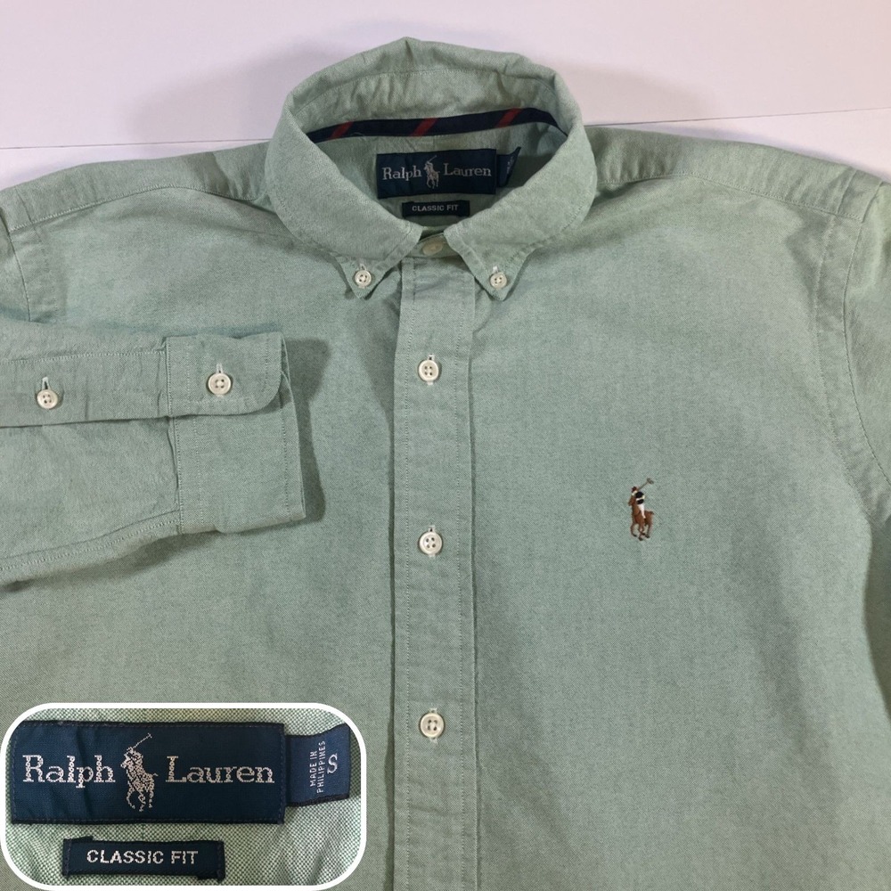 Vintage Polo Ralph Lauren Oxford Shirt Mens S Mint Green Classic Fit OCBD Pony